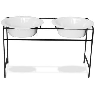 Platinum Pets Black Modern Diner Stand with White Bowls