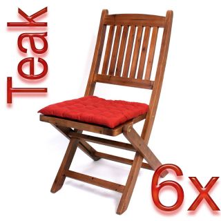 6x Klappstuhl Gartenstuhl N12, Teak mit Sitzkissen rot, beige