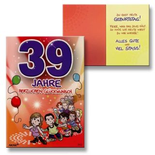 Archie Geburtstagskarte zum 39. Geburtstag Junge Mädchen blau