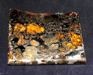 Sehr schöne Scheibe Meteorit Pallasit Seymchan m. Oliv. Heilstein