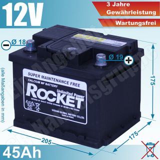 ROCKET Unlimited Power Calcium Batterie 12V 45Ah   Starterbatterie