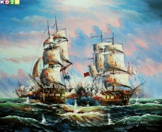 Schiffsschlacht auf hoher See b80932 40x50cm Ölgemälde Gemälde