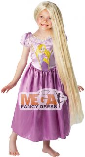 Rapunzel Kostüm Mädchen Kinder + Lange Perücke Disney Verkleidung 3