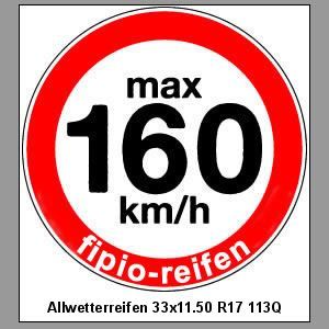 Allwetterreifen 33x11.50 R17 113Q max 160 km/h Aufklebe