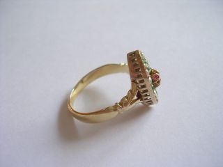 Prachtvoller sehr dekorativer Jugendstil Ring Gold 585 Rubin Smaragde