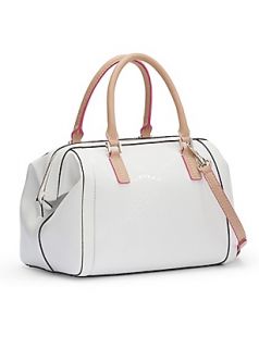 Guess Frosted Box Satchel WHITE Signature 4G logo embossed shiny vinyl