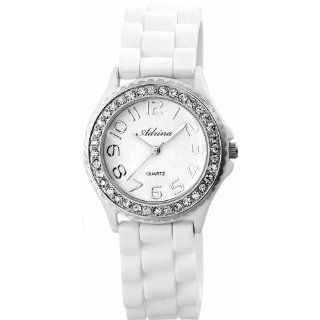 Adrina Damen Armbanduhr mit Silikonband Strass Weiß 3412200001