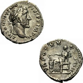 Antoninus Pius Denar Rom 156/157 Salus Altar Schlange Patera Thron