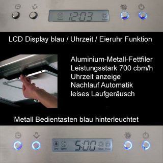 Dunstabzugshaube Inselhaube LCD Display Uhr Nachlaufautomatik