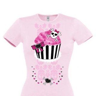 Cupcake Skull Totenkopf Girlie T Shirt in Pastell Rosa