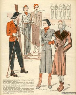 Damen Mode 30er Jahre Skimode Wintermode Reklame Modelle Winter Ski