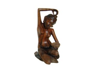 Frau mit Spiegel Holz Skulptur H 20cm Figur Deko Bali