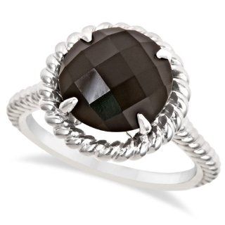 Allurez   Round Cut Black Agate Cocktail Ring In Sterling Silber (5