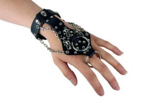 Leder Armband Gothic Handschlaufe Finger Ring Skull