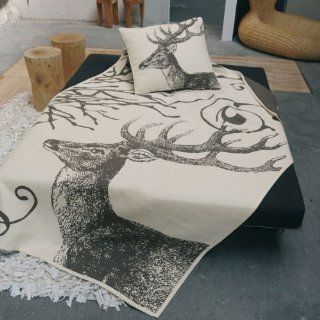 Baumwolldecke NOVA im Hirsch Design (155 x 220 cm), FarbeRohweiß