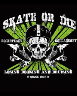 Rock Steady Skate or Die Roller Derby Rockabilly Punk Rock TShirt Tee