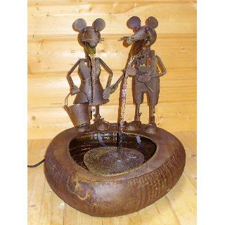 Brunnen mit Wasserspeier Mäuse aus Metall 65 cm Garten