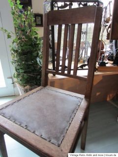 klassischer Jugendstil Stuhl Eiche   Original Leder Bezug mit Nieten