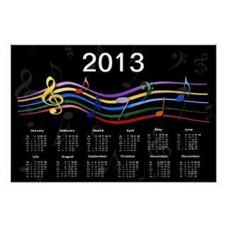 Rainbow Colored Music Notes 2013 Calendar Poster