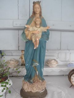 SHABBY antike Madonna Jesuskind 55cm Frankreich Patina Jeanne dArc