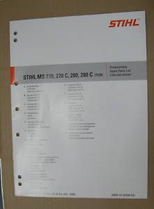 MS 270, 280 Stihl Chainsaw Parts Manual *NEW* C