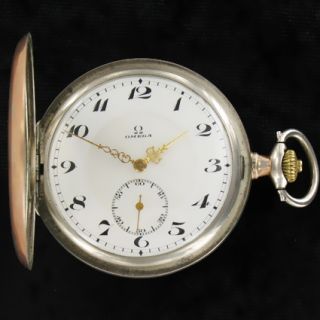 Omega seltene Savonette pocket watch Taschenuhr 800er Silber aus ca