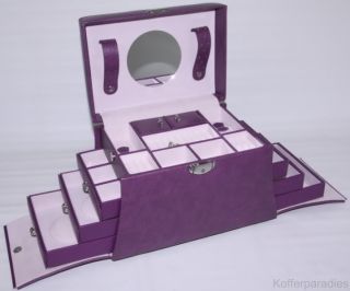 Schmuckkasten Schmuckkoffer Schmuckschatulle 6 Seitenschübe, violett