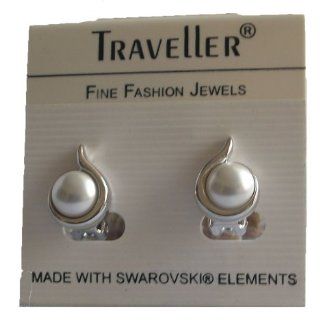 Traveller® Schmuck Ohrclip mit Swarovski Perle weiß   rhodiniert mit
