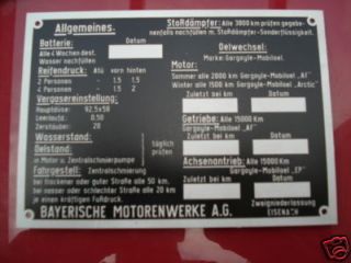BMW Typenschild Eisenach ID Plate Ölwechsel schild 327