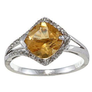 10k Weißgold Kissen Citrin und Diamant Ring (1/4 cts)