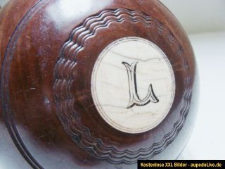 Boule Pétanque Boccia Bowls Kugel gemarkt 1949 Bein + Ledertasche