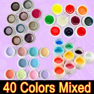 40 Gel UV Uña Color Puro+Brillante+Fluorescente+Batido
