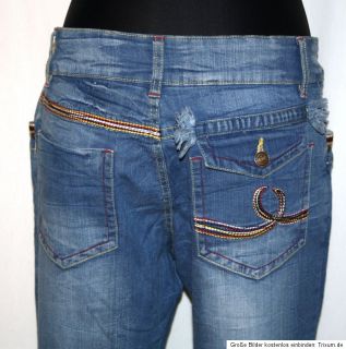 RAINBOW Ausgefallene Stretch Jeans Hose USED LOOK Gr.40 Regular