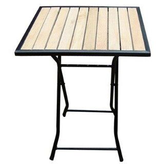 Biergarten Tisch Gartentisch, Holz+Metall, quadratisch, 60x60cm H70cm