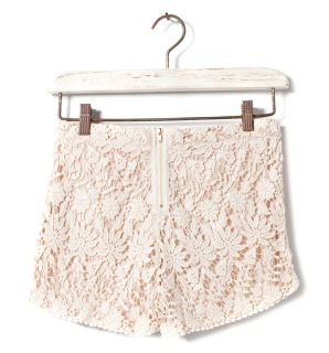 New Women Sexy Retro Beige Cotton Blend Floral Lace Crochet Shorts