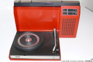 Philips 423 tragbarer Plattenspieler in rot aus den 70