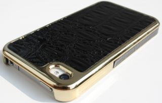 LUXUS IPHONE 4 S LEDER kROKO CHROM GOLD Rahmen cover hülle (NO,strass