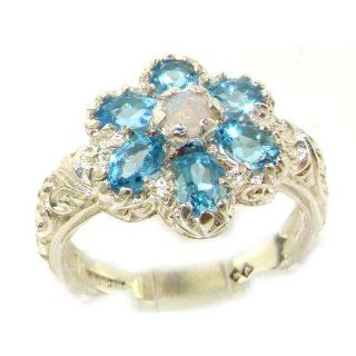 Damen Ring 9 Karat (375) Weißgold mit Blautopas Opal   Größe 50 (15