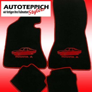schwarze Velours Fußmatten für Opel Manta A AUTO Motiv + Rand in