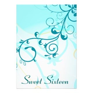 Teal Blue Swirls Sweet Sixteen Birthday Banner Print