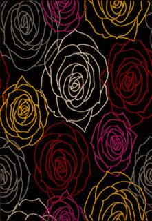Moderner Designer Teppich Blumen Muster Schwarz Lila Weiss   Black Red