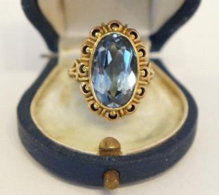 Antiker massiver 585//000 schwerer Gold Blautopas Ring A471