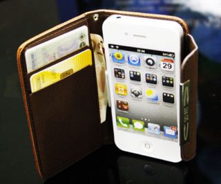 iPhone 4G & 4S Portmonee Portemonnaie Echtes Leder Tasche Hülle