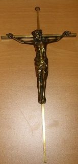ANTIK Jesus am Kreuz Kruzifix 30cm Metall Bronze Messing