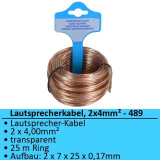 20EUR/1m) Lautsprecherkabel transp 2x4.00mm²25m Ring