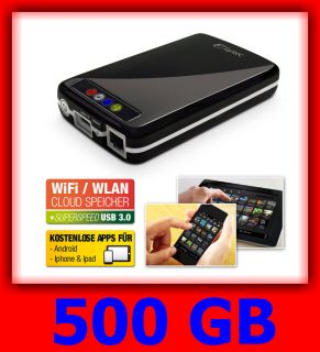 WLAN externe Festplatte 500 GB   802.11b/g/n, USB 3.0, LAN