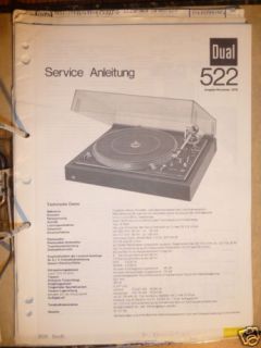Service Manual Dual 522 Plattenspieler,ORIGINAL