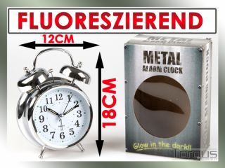 Metall Wecker 18x12cm Chrom Retro Glockenwecker Analog Quarzlaufwerk