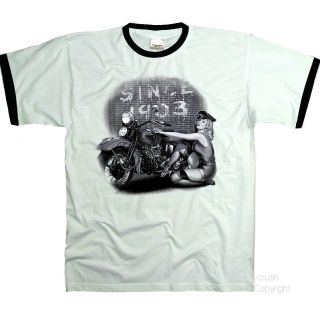 Biker Oldtimer Vintage Pin Up Harley Klassiker Motorrad Bike T Shirt