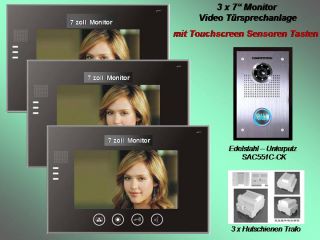 VIDEO TÜRSPRECHANLAGE 3 x7 MONITORE Touchscreen UNTERPUTZ EDELSTAHL